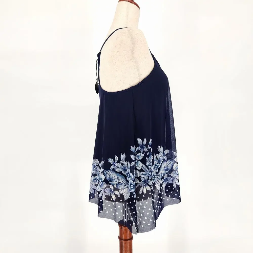 Coco Reef Women Navy Floral Mesh Underwire Beach Swim Tankini Tank Top Size 32C - Picture 3 of 8